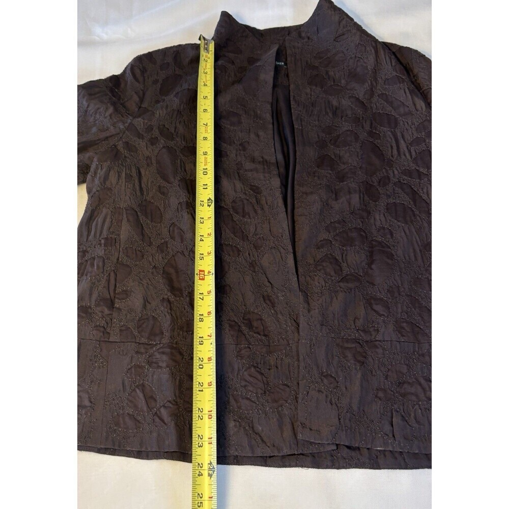 EILEEN FISHER Brown Textured Jacquard Open Jacket Blazer Women Small Silk Blend - Picture 11 of 13